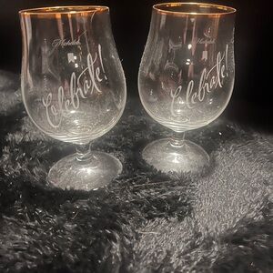 Elegant Michelob Celebrate Glass Goblets with Gold Rim